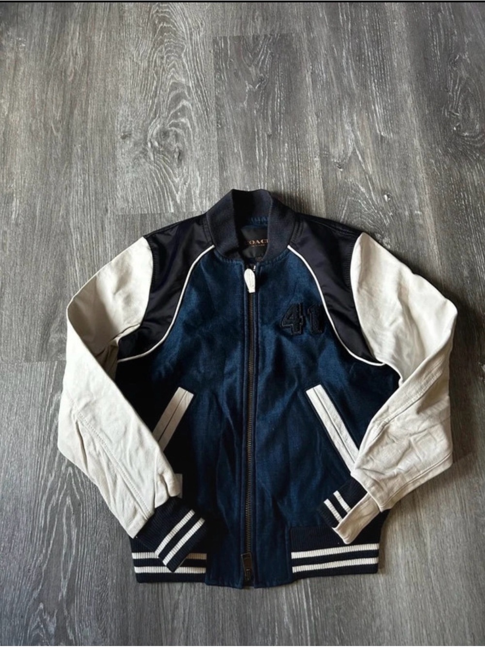 Coach Varsity Bomber Jacket - Navy and Cream